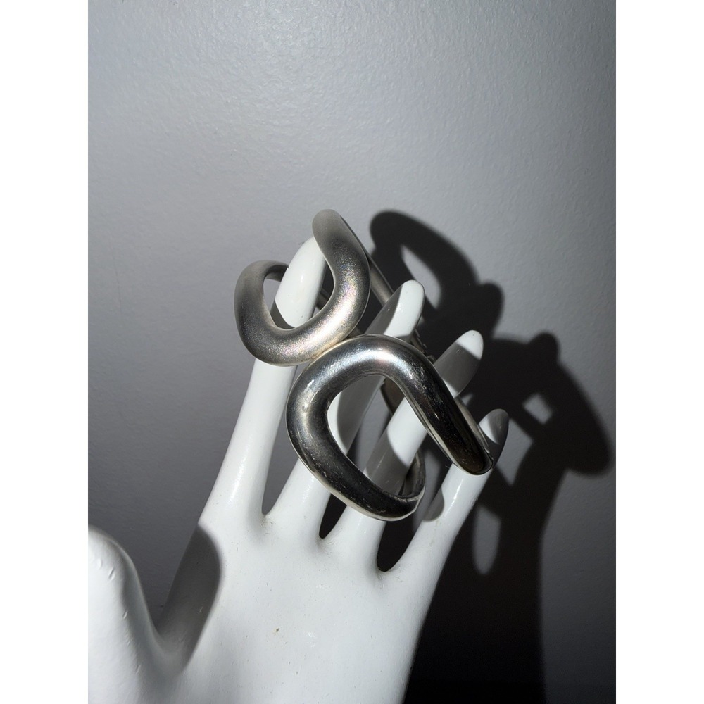 Silver Tone Cuff Hinged Bracelet Two Different Textures 7"